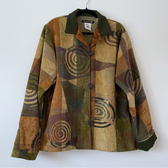 Villa Factory Jackets & Blazers - Villa Factory Earth Tone Geometric Tapestry Shacket/Jacket